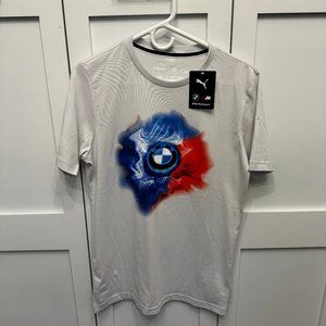 Puma BMW Motorsports Graphic T Shirt - Men's Small - Cotton Blend - White - NWT